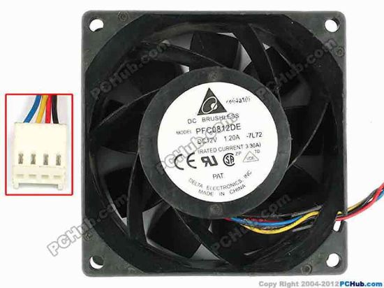 83375 Delta Electronics PFC0812DE Server - Square Fan -7L72, sq80x80x38, w530x4x4, 12V 1.2A Delta Electronics PFC0812DE Server - Square Fan 