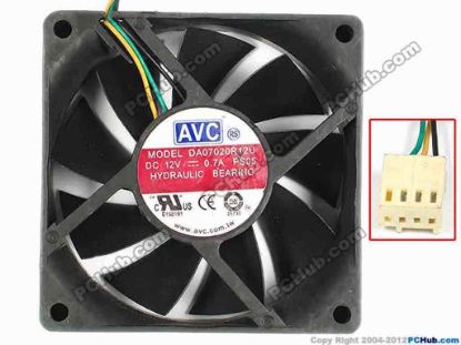 83383 AVC DA07020R12U Server - Square Fan PS05, sq70x70x20, w170x3x4, 12V 0.7A AVC DA07020R12U Server - Square Fan 