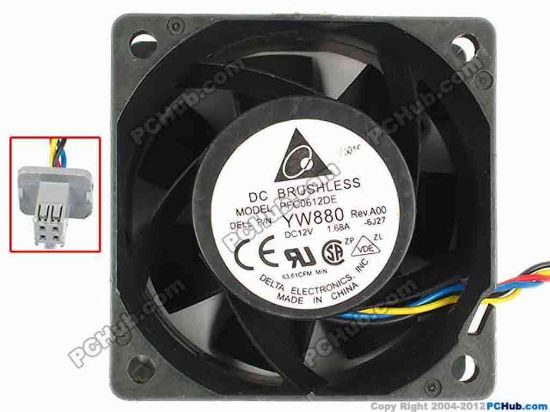 83385 Delta Electronics PFC0612DE Server - Square Fan -6J27, sq60x60x38, w50x4x4, 12V 1.68A Delta Electronics PFC0612DE Server - Square Fan 