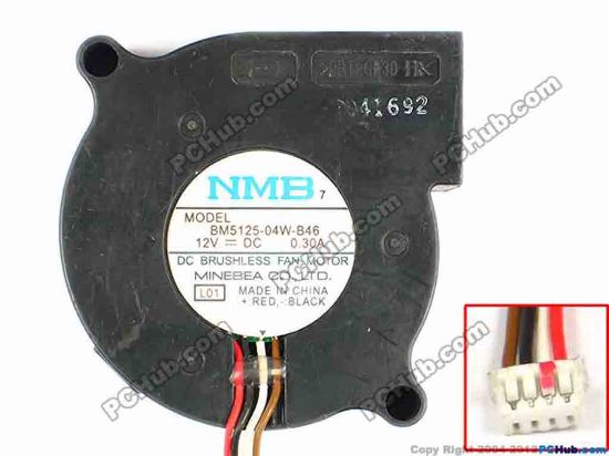 83433 NMB-MAT / Minebea BM5125-04W-B46 Server - Blower Fan L01, bw50x50x25, w125x4x4, 12V 0.3A NMB-MAT / Minebea BM5125-04W-B46 Server - Blower Fan 