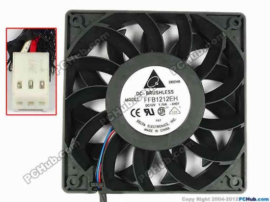 84222 Delta Electronics FFB1212EH Server - Square Fan -4H07, sq120x120x25, w270x3x3, 12V 1.74A Delta Electronics FFB1212EH Server - Square Fan 