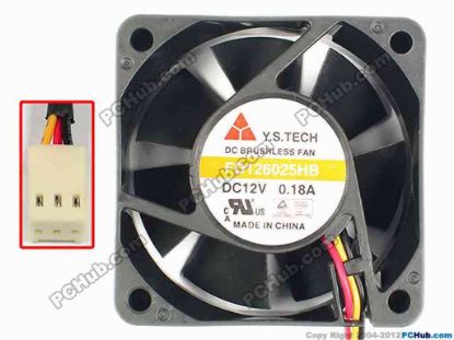 84997 Y.S TECH FD126025HB Server - Square Fan sq60x60x25, w190x3x3, 12V 0.18A Y.S TECH FD126025HB Server - Square Fan 