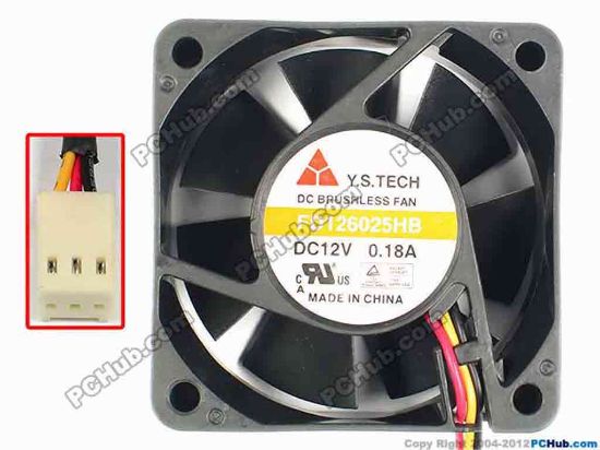 84997 Y.S TECH FD126025HB Server - Square Fan sq60x60x25, w190x3x3, 12V 0.18A Y.S TECH FD126025HB Server - Square Fan 