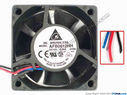 84999 Delta Electronics AFB0612HH Server - Square Fan SY89, sq60x60x25mm, 3-wire, 12V 0.25A Delta Electronics AFB0612HH Server - Square Fan 