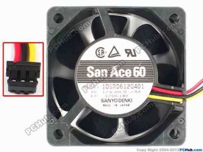 85000 Sanyo Denki 109R0612G401 Server - Square Fan sq60x60x25, w180x3x3, 12V 0.24A Sanyo Denki 109R0612G401 Server - Square Fan 