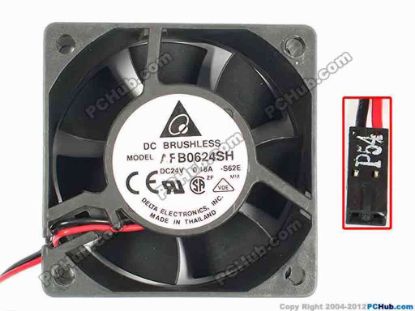 85013 Delta Electronics AFB0624SH Server - Square Fan -S62E, sq60x60x25, w70x2x2, 24V 0.18A Delta Electronics AFB0624SH Server - Square Fan 