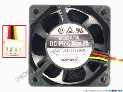 85019 Sanyo Denki 109R0612H401 Server - Square Fan sq60x60x25, w65x3x4, 12V 0.11A Sanyo Denki 109R0612H401 Server - Square Fan 