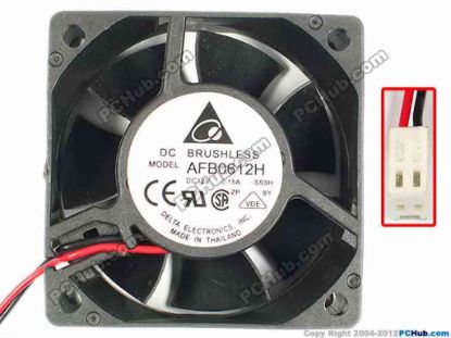 85023 Delta Electronics AFB0612H Server - Square Fan -S93H, sq60x60x25, w130x2x2, 12V 0.15A Delta Electronics AFB0612H Server - Square Fan 