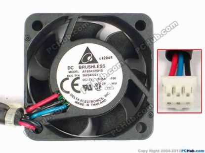 85107 Delta Electronics AFB0412SHB Server - Square Fan -F00, sq40x40x15, w105x3x3, 12V 0.35A Delta Electronics AFB0412SHB Server - Square Fan 