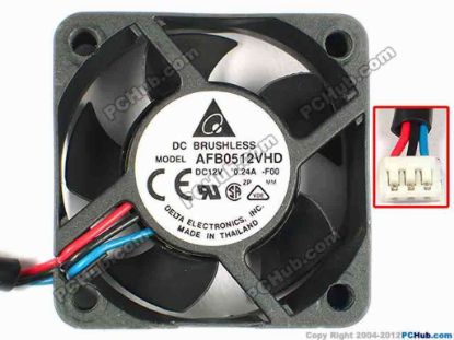 85141 Delta Electronics AFB0512VHD Server - Square Fan -F00, sq50x50x20, w100x3x3, 12V 0.24A Delta Electronics AFB0512VHD Server - Square Fan 