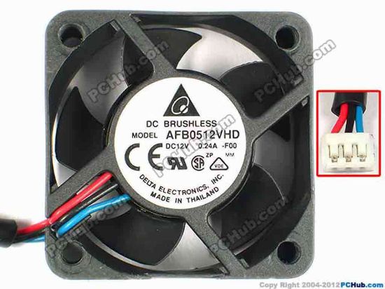 85141 Delta Electronics AFB0512VHD Server - Square Fan -F00, sq50x50x20, w100x3x3, 12V 0.24A Delta Electronics AFB0512VHD Server - Square Fan 