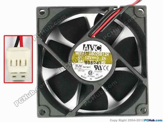 85428 AVC D8025B12H Server - Square Fan sq80x80x25, w120x2x2, 12V 0.2A AVC D8025B12H Server - Square Fan