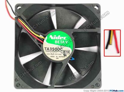 85751 Nidec TA350DC Server - Square Fan E34404-33G1, IB, sq90x90x25, w75x2, 12V 0.21A Nidec TA350DC Server - Square Fan 
