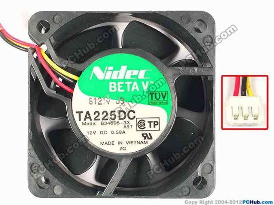 85757 Nidec TA225DC Server - Square Fan B34605-33, sq60x25 w100x3x3, 12V 0.58A Nidec TA225DC Server - Square Fan 