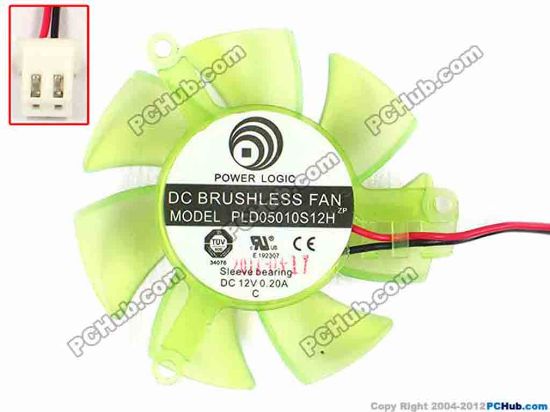 85974 Power Logic PLD05010S12H Server - Frameless / GPU Fan Dia47x10, 100x2x2, 12V 0.2A, trans. Yellow Power Logic PLD05010S12H Server - Frameless / GPU Fan 