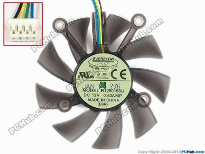 85977 Everflow R128015SU Server - Frameless / GPU Fan dia75x15, w175x4x4, 12V 0.5A, Trans. Black Everflow R128015SU Server - Frameless / GPU Fan 
