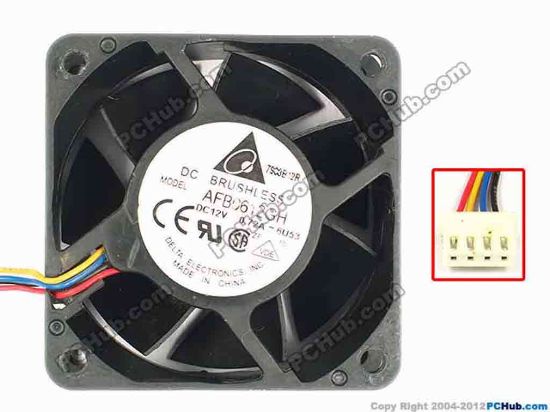 86238 Delta Electronics AFB0612GH Server - Square Fan -6U53, sq60x25, w445x4x4, 12V 0.72A Delta Electronics AFB0612GH Server - Square Fan 
