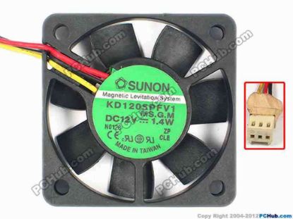 86281 SUNON KD1205PFV1 Server - Square Fan MS.G.M, sq50x10, w275x3x3, 12V 1.4W SUNON KD1205PFV1 Server - Square Fan 