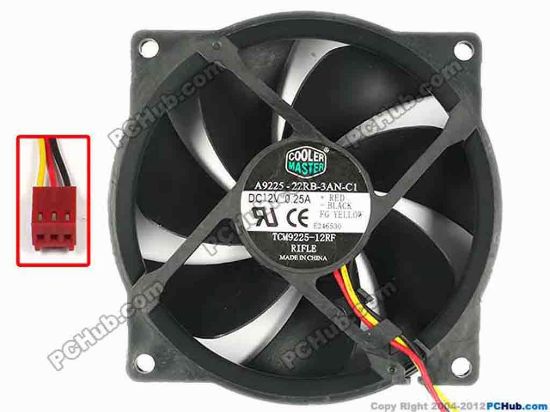 86387 Cooler Master A9225-22RB-3AN-C1 Server - Round Fan A9225-22RB-3AN-C1, dia95x95x25, w195x3x3, 12V 0.25 Cooler Master A9225-22RB-3AN-C1 Server - Round Fan 