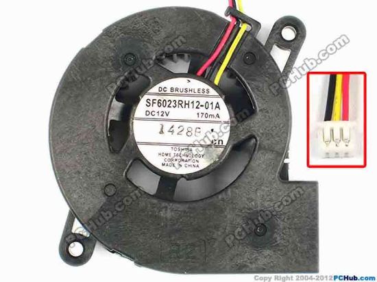 86455 Toshiba SF6023RH12-01A Server - Blower Fan SF6023RH12-01A, bw60x60x23, w145x3x3, 12V 170MA Toshiba SF6023RH12-01A Server - Blower Fan 