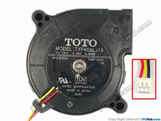 86474 TOTO TYF400LJ15 Server - Blower Fan D06F-12BS1, 11B, bw60x60x25, w75x3x3, 12V 0.33A TOTO TYF400LJ15 Server - Blower Fan 