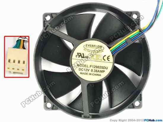 86534 Everflow F129025DU Server - Round Fan dia95x95x25, w220x4x4, 12V 0.38A Everflow F129025DU Server - Round Fan 