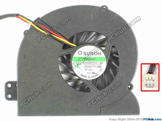 86560 SUNON B0506PGV1-8A Cooling Fan  11.MS.V1.B1636.F.X.GN, w30x3x3, 5V 1.8W, Bare, W/O SUNON B0506PGV1-8A Cooling Fan  
