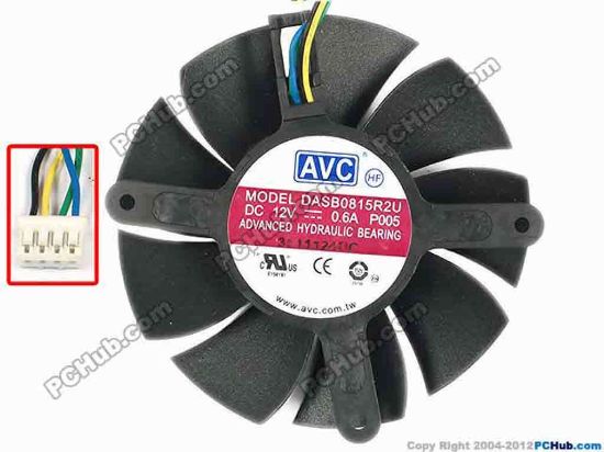 86580 AVC DASA0815R2U Server - Frameless / GPU Fan P005, Dia75x75x15, w120x4x4, 12V 0.6A, Black AVC DASA0815R2U Server - Frameless / GPU Fan 