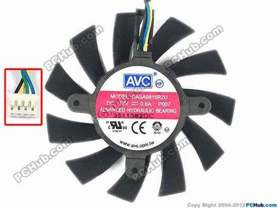 86582 AVC DASA0815R2U Server - Frameless / GPU Fan P007, Dia75x75x15, w118x4x4, 12V 0.6A, Black AVC DASA0815R2U Server - Frameless / GPU Fan 
