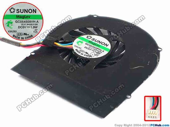 86621 SUNON GC054509VH-A Cooling Fan  13.V1.B4222.F.GN, w35x4x4, 5V 1.9W, Bare SUNON GC054509VH-A Cooling Fan  