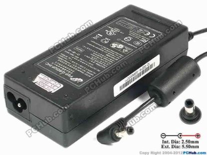 86736 FSP Group Inc FSP090-DMBB1 AC Adapter- Laptop 19V 4.74A, 5.5/2.5mm, 3-Prong FSP Group Inc FSP090-DMBB1 AC Adapter- Laptop Model No.: FSP090-DMBB1<br />
<br />
AC INPUT: 100-240V~ 1.5A, 50-60Hz<br />
DC OUTPUT: 19V 4.74A MAX (90W MAX)<br />
<div>Connecter size: Int. Diameter: 2.50mm </div>
<div>Ext. Diameter: 5.5mm</div><br />
Dimensions: 133 x 58 x 32 mm<br />
<br />
<font face="Verdana" color="#444444">*Please take note, 3 wire AC <a href="http://www.pchub.com/uph/category/356/Power-Core.html" shape="rect">power cord</a> not included.<br />
</font>