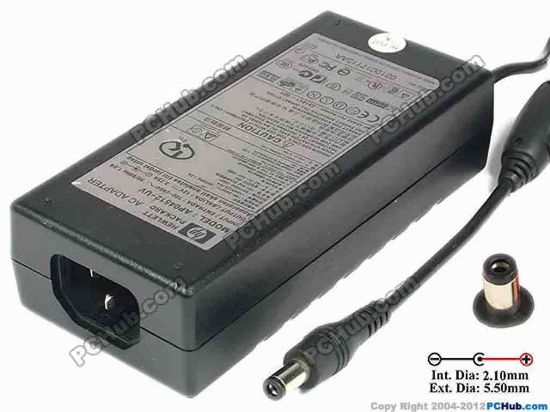 86760 HP Common Item (HP) AC Adapter 5V-12V 12V 3.75A, Barrel 5.5/2.1mm, C14 HP Common Item (HP) AC Adapter 5V-12V <span id="ctl00_ContentPlaceHolder1_ItemDesc1_lblItemDescription" class="span11">
<div>AC Adapter Model: AP04512-UV</div>
<div>Spare No.: 321811-001<br />
<br />
</div>
<div>Input: 100-240V~ 1.2A, 50-60Hz</div>
<div>Output: 12V 3.75A 45W</div>
<div>Connecter size: Int. Diameter: 2.10mm     <br />
                       Ext. Diamemter: 5.50mm </div>
<div></div>
<div>Dimensions: 119 x 55 x 31 mm<br />
<br />
*Please take note, 3-wire (IEC C13) AC <a href="http://www.pchub.com/uph/category/356/Power-Core.html"><font color="#810081">power cord</font></a> not included.</div></span>