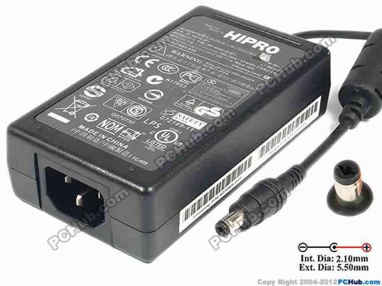 86762 HIPRO HP-A0501R3D1 AC Adapter 5V-12V 12V 4.16A, 2.1/5.5mm, C14 HIPRO HP-A0501R3D1 AC Adapter 5V-12V <span id="ctl00_ContentPlaceHolder1_ItemDesc1_lblItemDescription" class="span11">
<p><span id="ctl00_ContentPlaceHolder1_ItemDesc1_lblItemDescription">Model: HP-A0501R3D1<br />
<br />
INPUT: 100-240V~ 2.4A, 50-60Hz <br />
OUTPUT: 12V 4.16A 50W<br />
Connecter size: Int. Diameter: 2.10mm <br />
Ext. Diameter: 5.50mm<br />
</span></p>
<p>Dimension: 111 x 62 x 30 mm</p>
<div>
<p>*Please take note, 3 wire (IEC C13) AC <a href="http://www.pchub.com/uph/category/356-0-0-1-2/Laptop-Spare-Part.html"><font color="#810081">power cord</font></a> not included.</p></div></span>