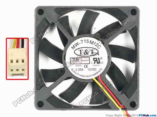86789 T&T MW-715M12C Server - Square Fan sq70x15, w195x3x3, 24V 0.25A T&T MW-715M12C Server - Square Fan 