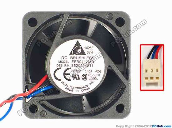 86795 Delta Electronics EFB0412MD Server - Square Fan -R00, 3620434211, sq40x40x20, w245x3x3, 12V 0.10A Delta Electronics EFB0412MD Server - Square Fan 