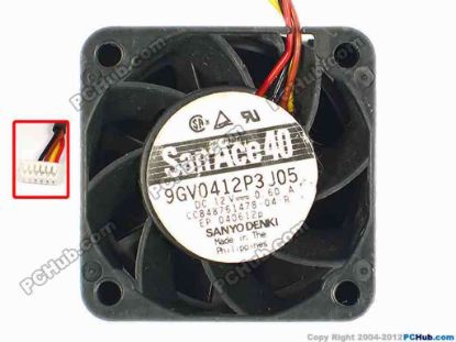 86805 Sanyo Denki 9GV0412P3J05 Server - Square Fan CC848761478-04-R, sq40x40x28, w265x4x6, 12V 0.60A Sanyo Denki 9GV0412P3J05 Server - Square Fan 