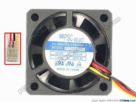 86809 PSC Select P1124020HB2A  Server - Square Fan sq40x40x20, w75x3x3, 12V 1.44W PSC Select P1124020HB2A  Server - Square Fan