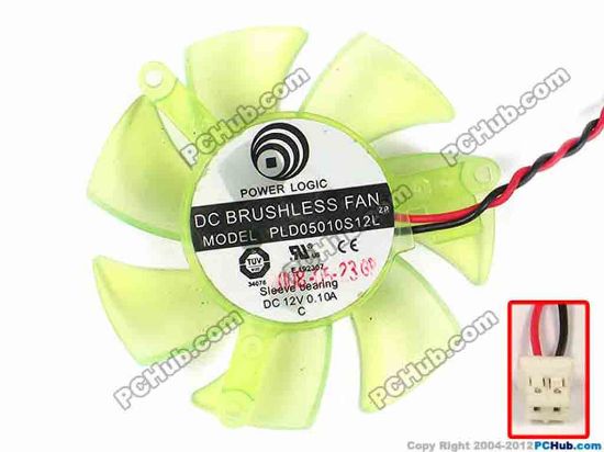 86848 Power Logic PLD05010S12L Server - Frameless / GPU Fan dia45x45x10, w100x2x2, 12V 0.10A, Green Power Logic PLD05010S12L Server - Frameless / GPU Fan 
