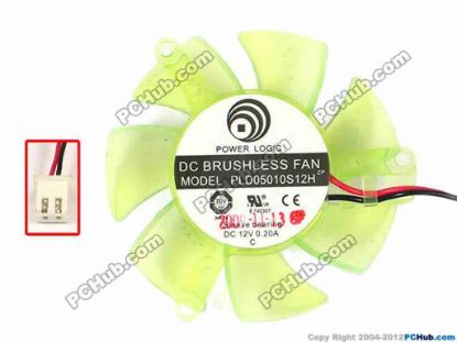 86850 Power Logic PLD05010S12H Server - Frameless / GPU Fan dia45x45x10, w100x2x2, 12V 0.20A, Green Power Logic PLD05010S12H Server - Frameless / GPU Fan 
