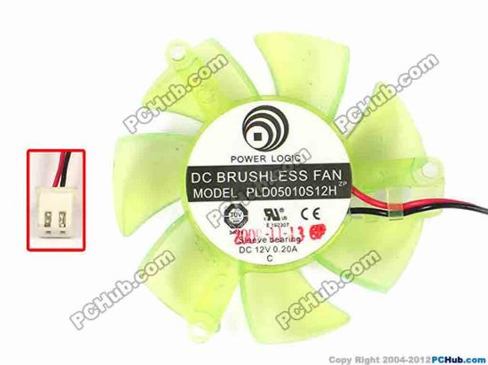 86850 Power Logic PLD05010S12H Server - Frameless / GPU Fan dia45x45x10, w100x2x2, 12V 0.20A, Green Power Logic PLD05010S12H Server - Frameless / GPU Fan 