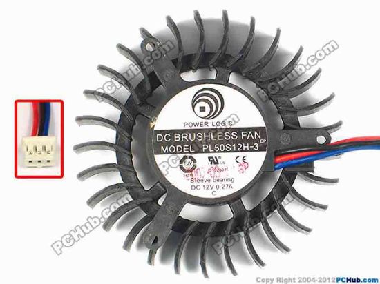 86859 Power Logic PL50S12H-3 Server - Frameless / GPU Fan dia55x55x13, w65x3x3, 12V 0.27A Power Logic PL50S12H-3 Server - Frameless / GPU Fan 