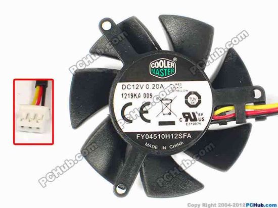 86868 Cooler Master FY04510H12SFA Server - Frameless / GPU Fan sq45x45x10, w30x3x3, 12V 0.20A Cooler Master FY04510H12SFA Server - Frameless / GPU Fan 