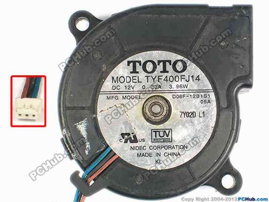 86950 TOTO TYF400FJ14 Server - Blower Fan D06F-12B1S1, 05A, bw60x60x25, w115x3x3, 12V 0.33A TOTO TYF400FJ14 Server - Blower Fan 