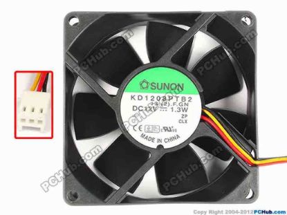 87040 SUNON KD1208PTB2 Server - Square Fan 13.(2).F.GN, sq80x80x25, w290x3x3, 12V 1.3W SUNON KD1208PTB2 Server - Square Fan 