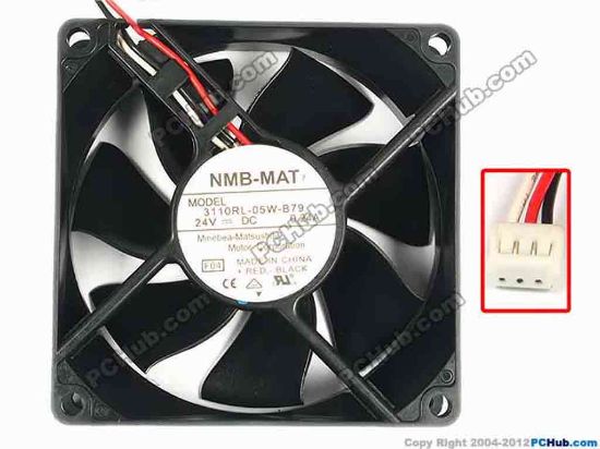 87049 NMB-MAT / Minebea  3110RL-05W-B79 Server - Square Fan F04, sq80x80x25, w70x3x3, 24V 0.24 NMB-MAT / Minebea  3110RL-05W-B79 Server - Square Fan 