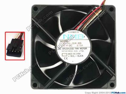 87050 NMB-MAT / Minebea  3110KL-05W-B55 Server - Square Fan L72, sq80x80x25, w70x4x4, 24V 0.15A NMB-MAT / Minebea  3110KL-05W-B55 Server - Square Fan 