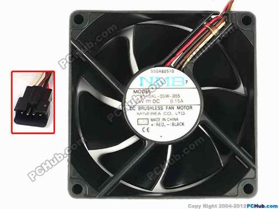 87050 NMB-MAT / Minebea  3110KL-05W-B55 Server - Square Fan L72, sq80x80x25, w70x4x4, 24V 0.15A NMB-MAT / Minebea  3110KL-05W-B55 Server - Square Fan 