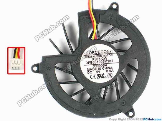 87136 Forcecon DFB601005M20T Cooling Fan  F567-CW, w40x3x3, 5V 0.5A, Bare fan Forcecon DFB601005M20T Cooling Fan  