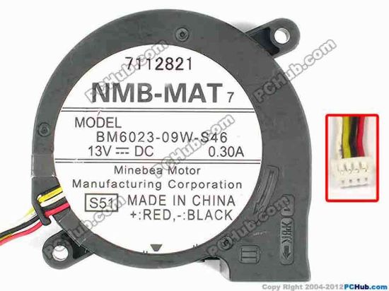 87325 NMB-MAT / Minebea BM6023-09W-S46 Server - Blower Fan S51, bw60x55x22, w160x4x4, 13V 0.30A NMB-MAT / Minebea BM6023-09W-S46 Server - Blower Fan 