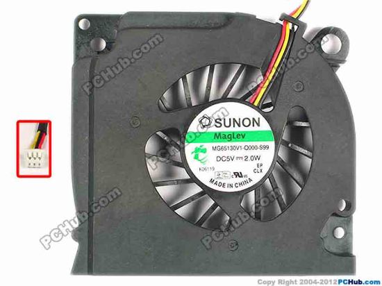 87476 Dell Inspiron 1525 Cooling Fan  MG65130V1-Q000-S99, w50x3x3, 5V 2W, without cover Dell Inspiron 1525 Cooling Fan  